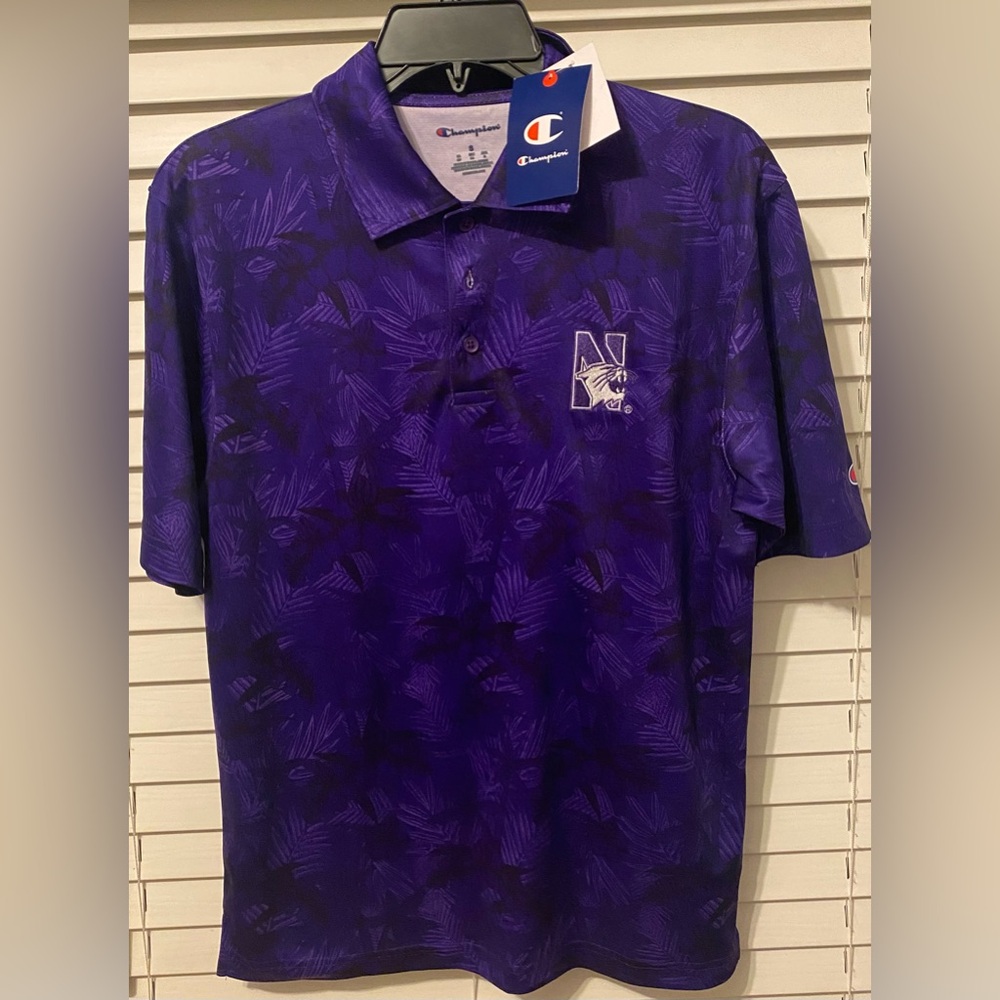 Northwestern Wildcats Champion Purple Striped Embroidered Polo Shirt